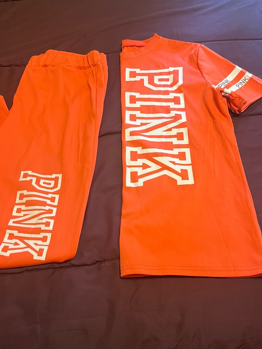 PINK Victoria's Secret Bright Orange Sweatpants & Tee Set